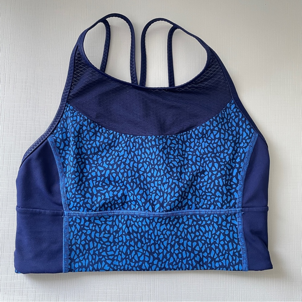 LULULEMON Clip-In Long Line Bra W’s 6 Hero Blue High Neckline Mesh Front Straps - Picture 3 of 6